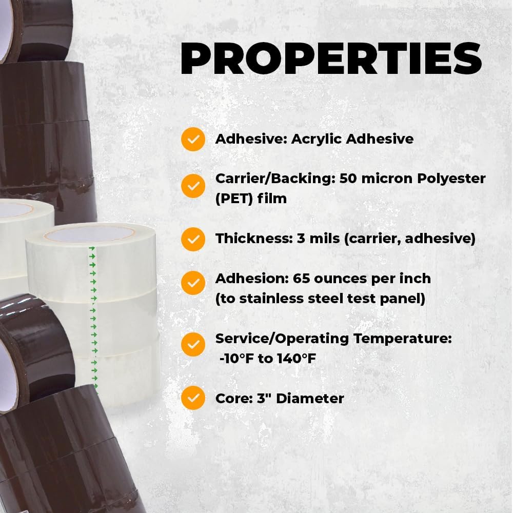 WOD CST20WBA Tan Packing Tape - 2 in. x 60 Yards Per Roll (36 Rolls) - Strong Heavy-Duty Industrial Shipping Box Packaging Tape for Moving, Office,  Storage
