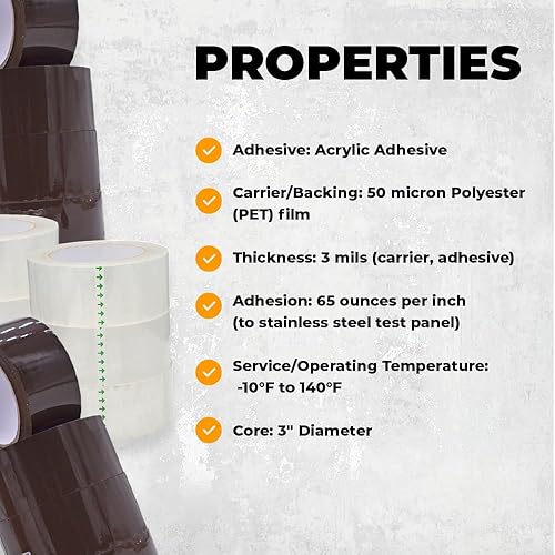 Miniatura 7 de WOD CST20WBA - Cinta de embalaje de color bronceado, 2 pulgadas x 110 yardas por rollo (36 rollos), cinta de embalaje industrial resistente para