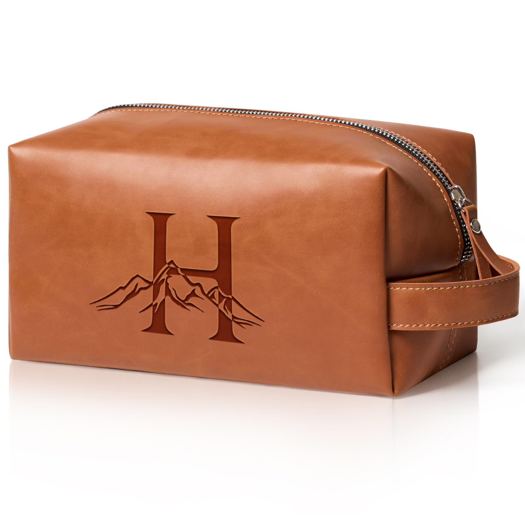 Aganmi Personalized Gifts Travel Toiletry Bag for Men Engraved Initial PU Leather Waterproof Shaving Bag for Toiletries Accessories Fathers Day