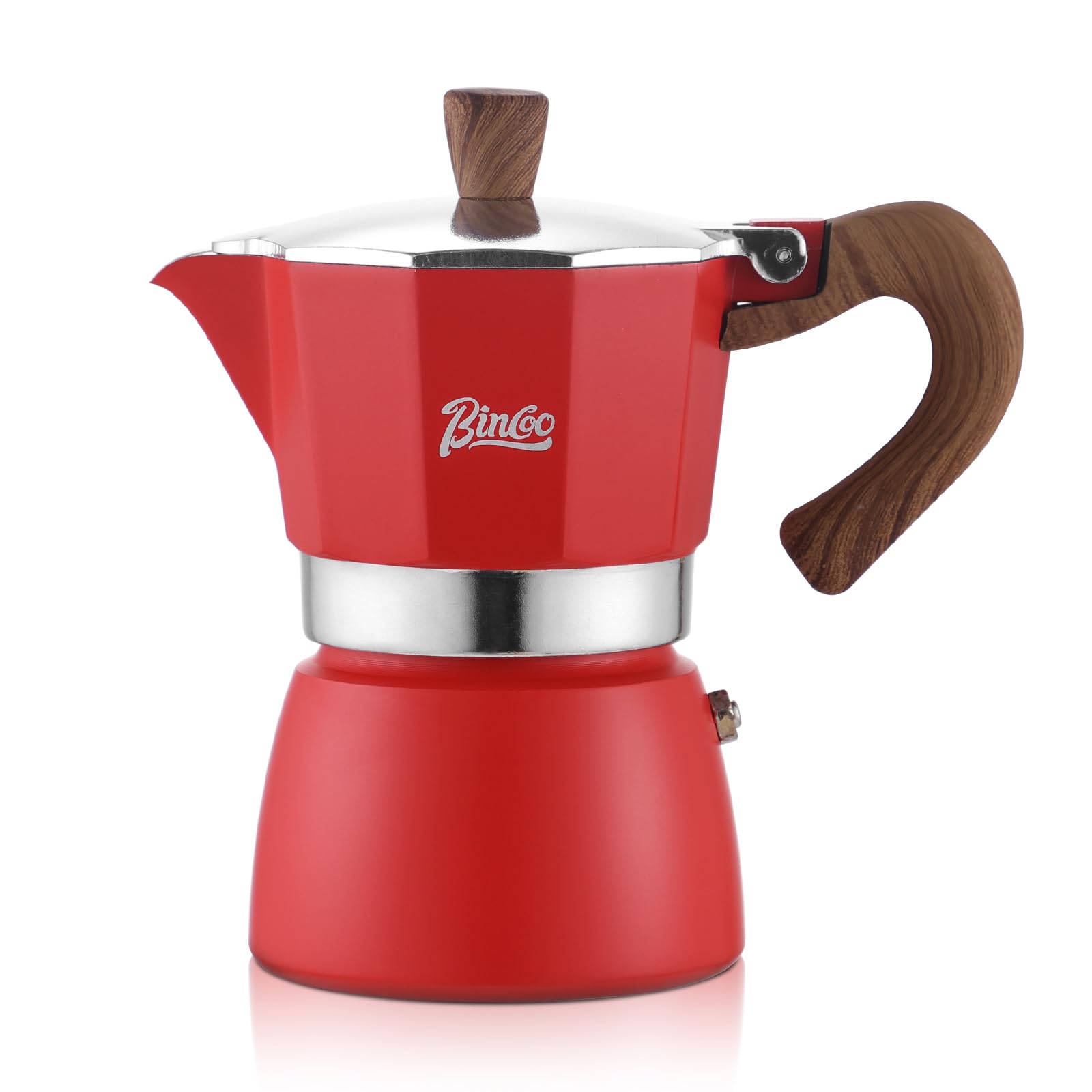 Bincoo Espresso Maker Stovetop,Camping Moka Pot 2 Cup/120ML,Stove Top Espresso Italian Coffee Maker,Easy to Use (Red)