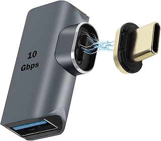 GELRHONR Magnetic USB C to USB Adapter,24 Pin Right Angle USB C to USB A Adapter Support 5V3A Quick Charge,10Gbps Data Transfer OTG 1080P/60 Hz Video Output(Black-Right)