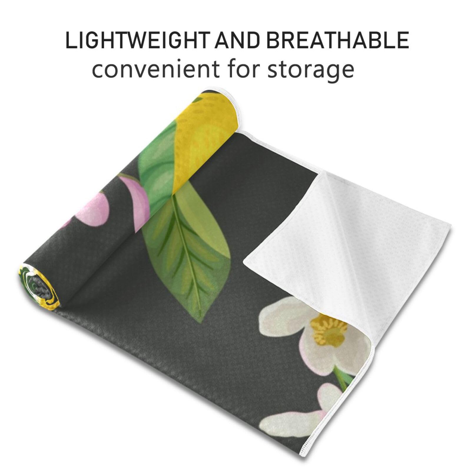 SEINDUS Lemon Pattern with Tropic Fruits Hot Yoga Towel for Women & Men, Non Slip Super Absorbent and Quick Dry Yoga Mat Towel for Hot Yoga, Pilates and Fitness 73