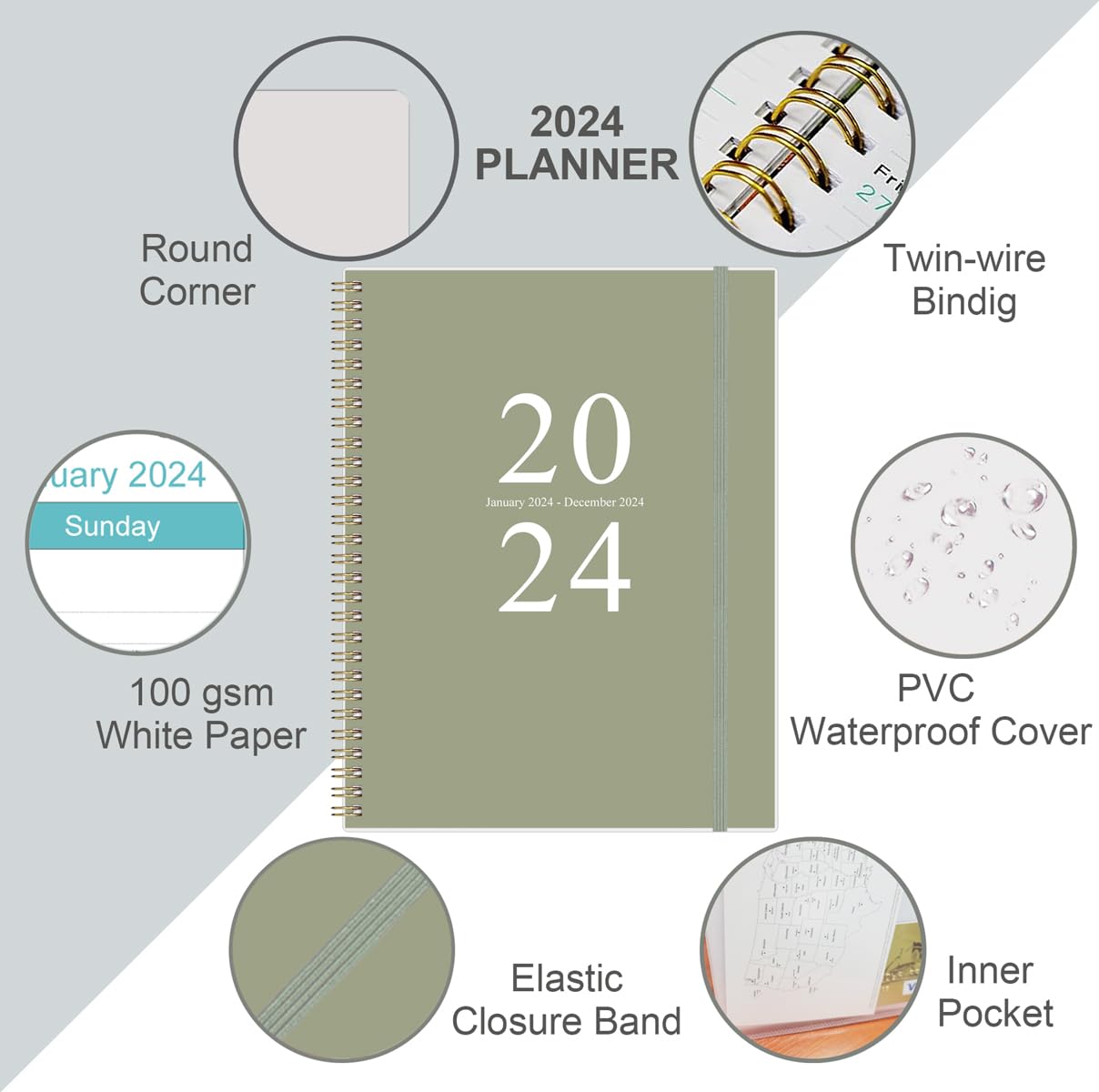 2026 Planner - 12 Month Calendar - Weekly Planner - Personalized Agenda - Daytimer - Blue Pink Elegant Floral - NO TARIFFS