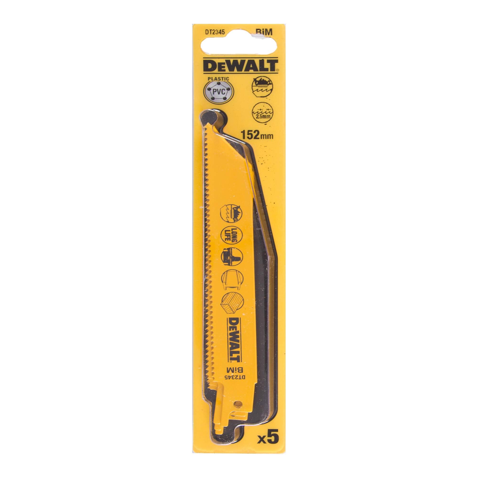 DEWALT DT2345-QZ Bimetall-Säbelsägeblatt Akku 152 Holz,Alu (5 St.)