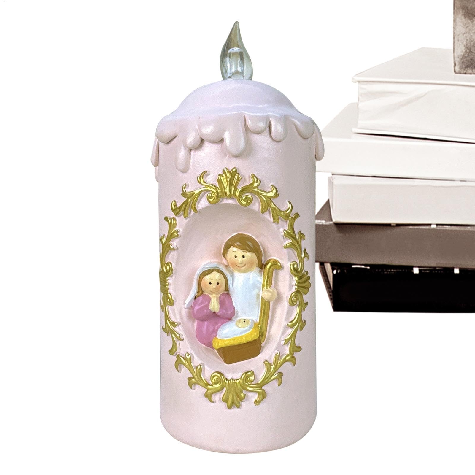 Luz Nocturna De Vela, Luz Nocturna De Vela Navideña | Velas Religiosas Sin Llama Lámpara De Noche Luz Nocturna - Exquisita decoración navideña con luz de vela a pilas para sala de estar, chimenea