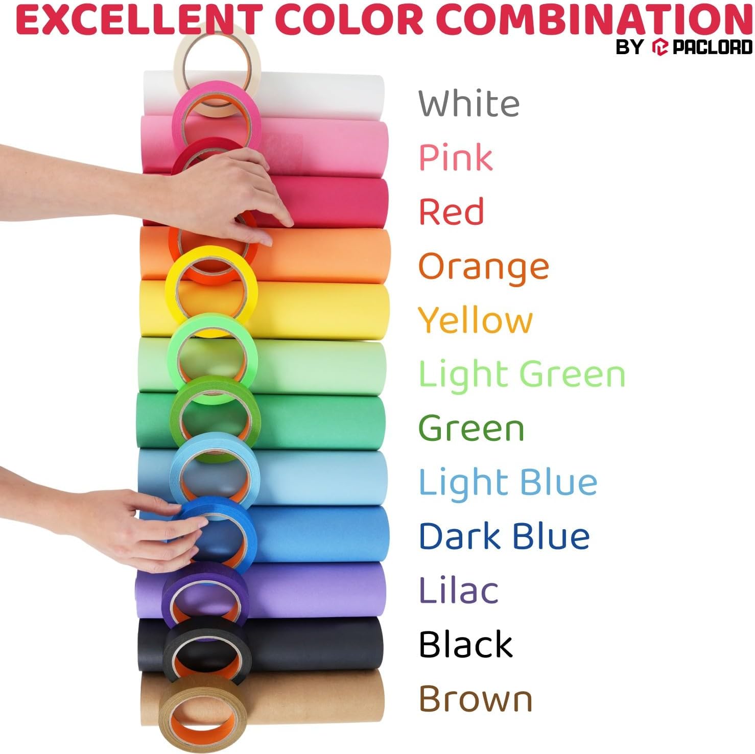 12 Rolls of 24" x 1200" Colored Kraft Paper and 12 Rolls of Colored Masking Tape (1” x 1080 ft) - Matching Vibrant Colors - Bulk Kids Craft Supplies - For Arts, Decoration, DIY, School Projects