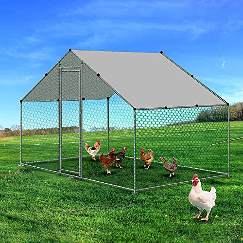 Metall-Hühnerstall, begehbarer Käfig mit großer Abdeckung für Gartenstall, für draußen, Kaninchen, Geflügel, 3 x 3 m – Bild 7