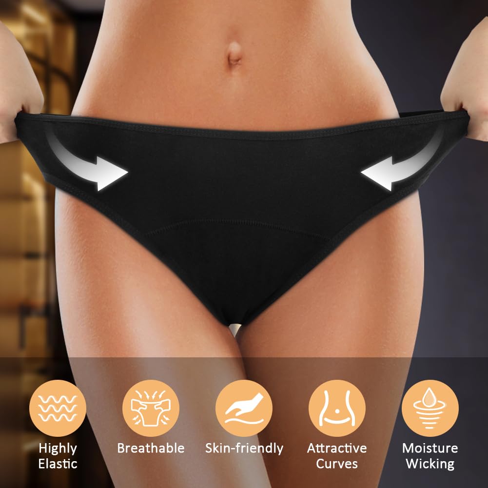flintronic 4 Pezzi Mutandine Mestruali, Mutandine Assorbenti a Prova di Perdite, Cotone Slip Ciclo Protettive Periodico per Donna, Assorbenti e Riutilizzabili, Anti Perdite Lavabili