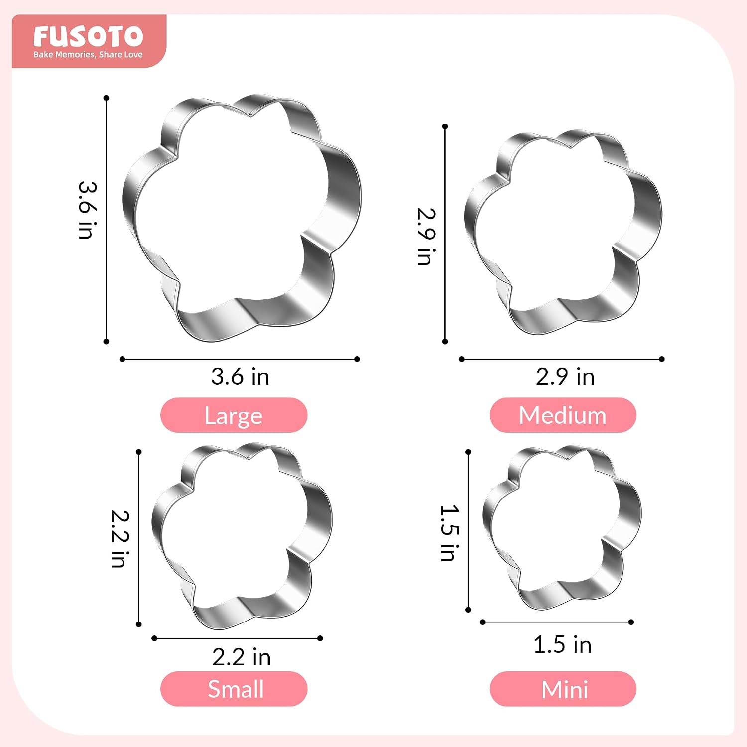 FUSOTO Dog Paw Cookie Cutters Set, Cookie Cutter for Homemade