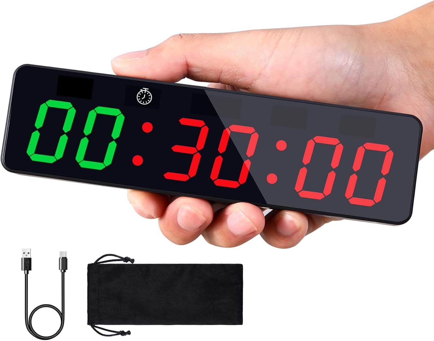 PELLOR Portable Gym Timer Clock, Workout Interval Timer with Powerful Magnet and Shortcut Key, Stopwatch, Adjustable Brightness, Workout Clock for Home/Garage/Boxing