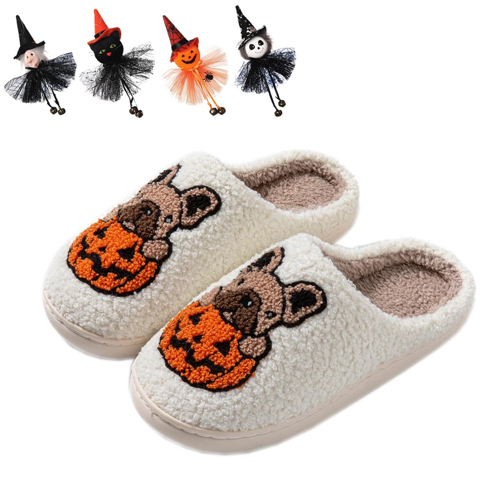 GOWARM Halloween Ghost Pumpkin Slippers for Womens & Mens - Cozy Spooky Skeleton Plush Slippers - Perfect Halloween & Christmas Gift