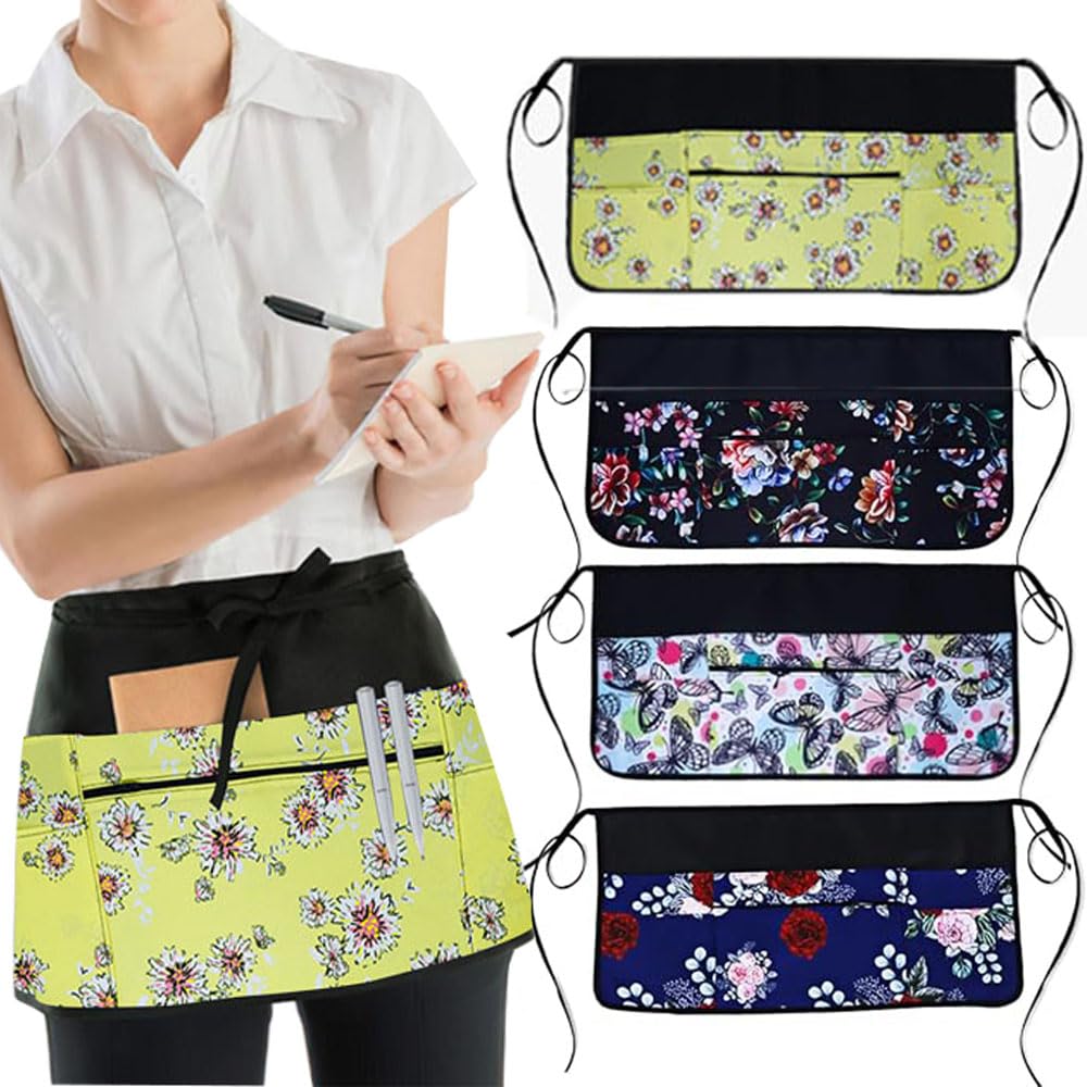 Oaygat Women's Black-Sunflower Waist Waiter Waitress Half Apron 23 * 11 In Adjustable Pinny Florist Gardening And Cooking Apron Waterproof Tabard For With Pockets Universal Kitchen Work Baking Tabard With Long Strap