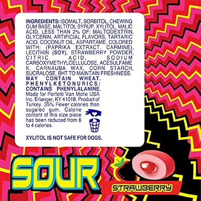 Mentos SOUR Sugar-Free Chewing Gum with Xylitol, Sour Strawberry Flavored, 28 Piece Bottle (Pack of 6)