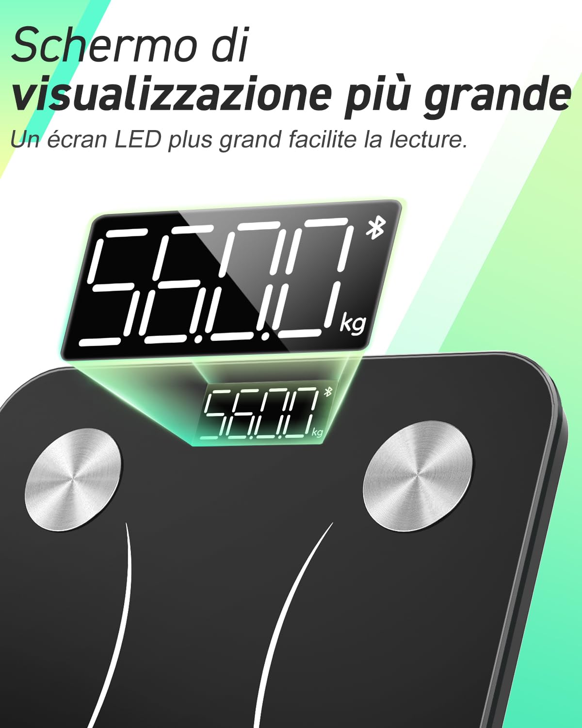Bilancia Pesapersone Digitale Professionale, INSMART Bilancia Impedenziometrica Smart Bluetooth con 16 Indici di Misurazione Pesa Persone, Massa Grassa e Magra, BMI, Massa Muscolare o Ossea, 180KG