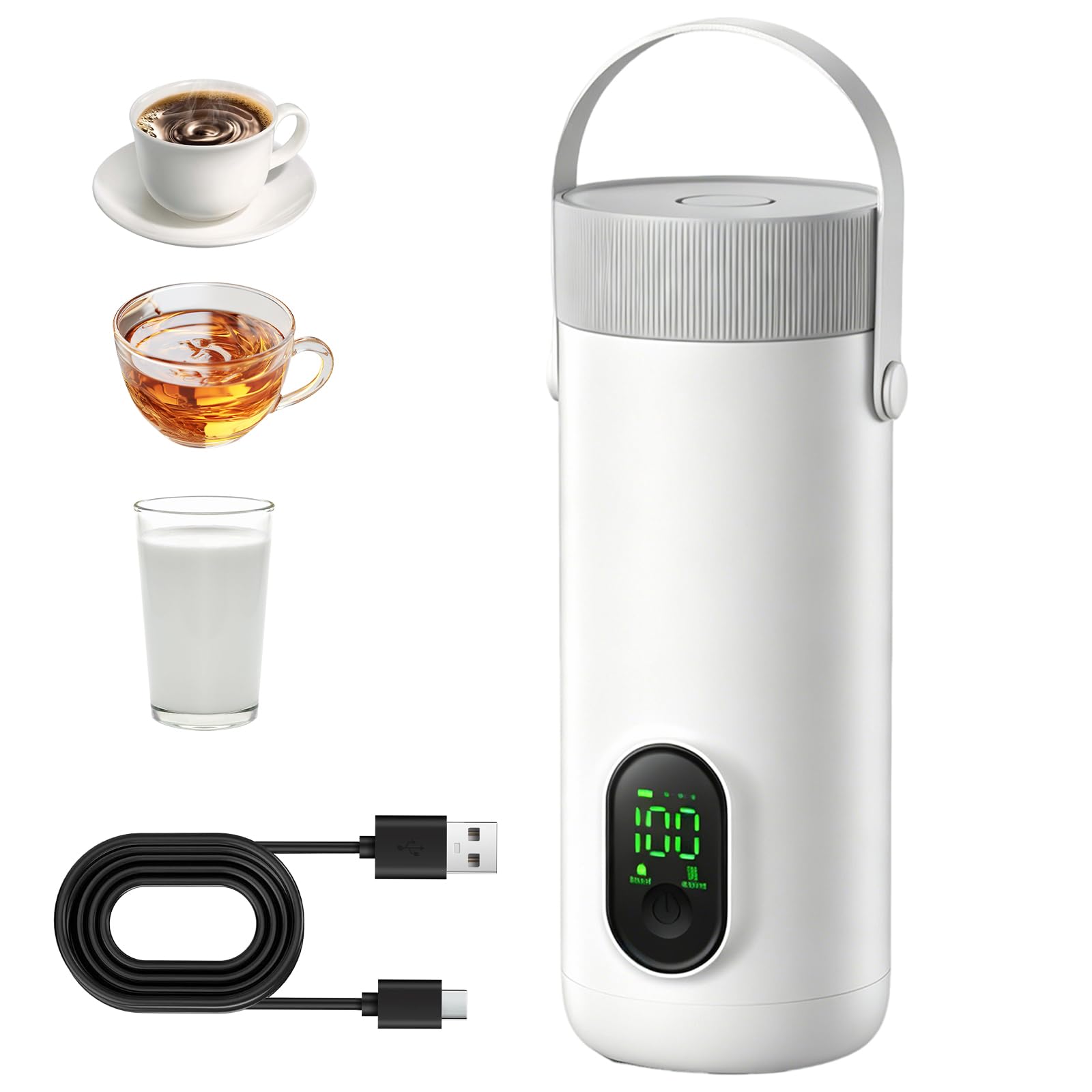 Hervidor Eléctrico Portátil, 500ml Pequeño Hervidor de Agua Eléctrico, 6 Ajustes de Temperatura, Acero Inoxidable 304, Calentamiento Rápido en 15 Minutos, para Hacer Leche Café Té