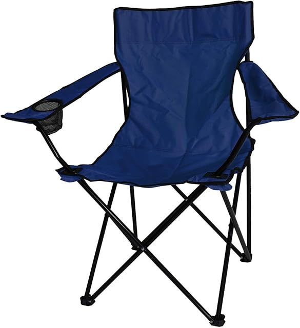 ASAB Folding Camping Chair Fishing Seat With Armrest And Cup Holder Portable Outdoor Beach Garden Furniture - Blue