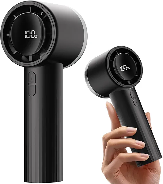 SWEETFULL Portable Handheld Fan Rechargeable - 6 Gear High Speed Powerful Mini Turbo Fan with Flashlight, Digital Display, Personal Fans Blow Cold Air for Travel Essentials, Gift for Women Men(Black)