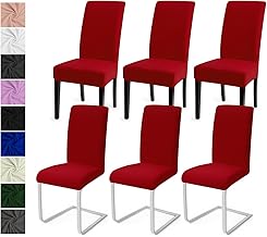 6PCS Chair Covers with Backrest, Universal Chair Covers Modern Chair Covers Chair Covers Stretch Washable Removable Chair Cover for Hotel, Restaurant (Red, 6PCS)-C
