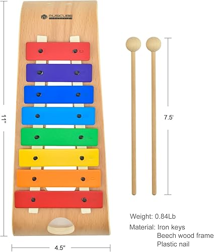 Miniatura 17 de MUSICUBE Xilófono para niños, xilófono de madera con mazos, instrumento de música Orff para educación preescolar, kit de percusión para bebés