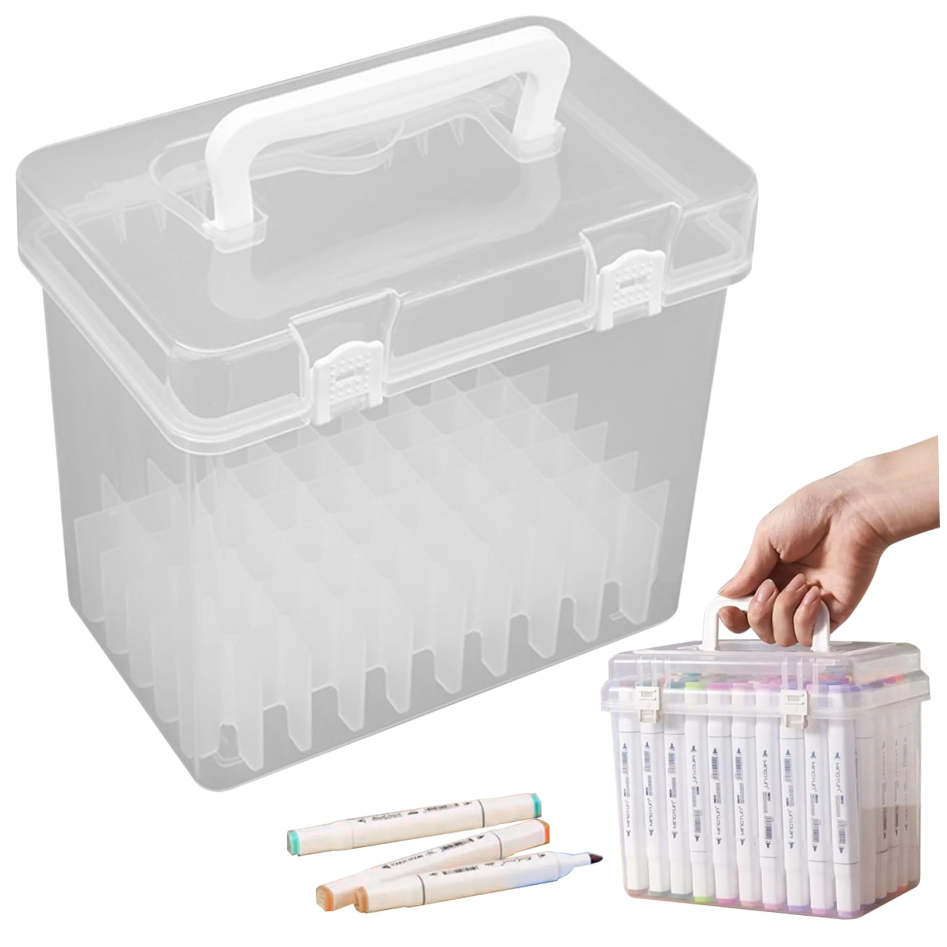 Boîte rangement pour marqueurs plastique clair anti poussière