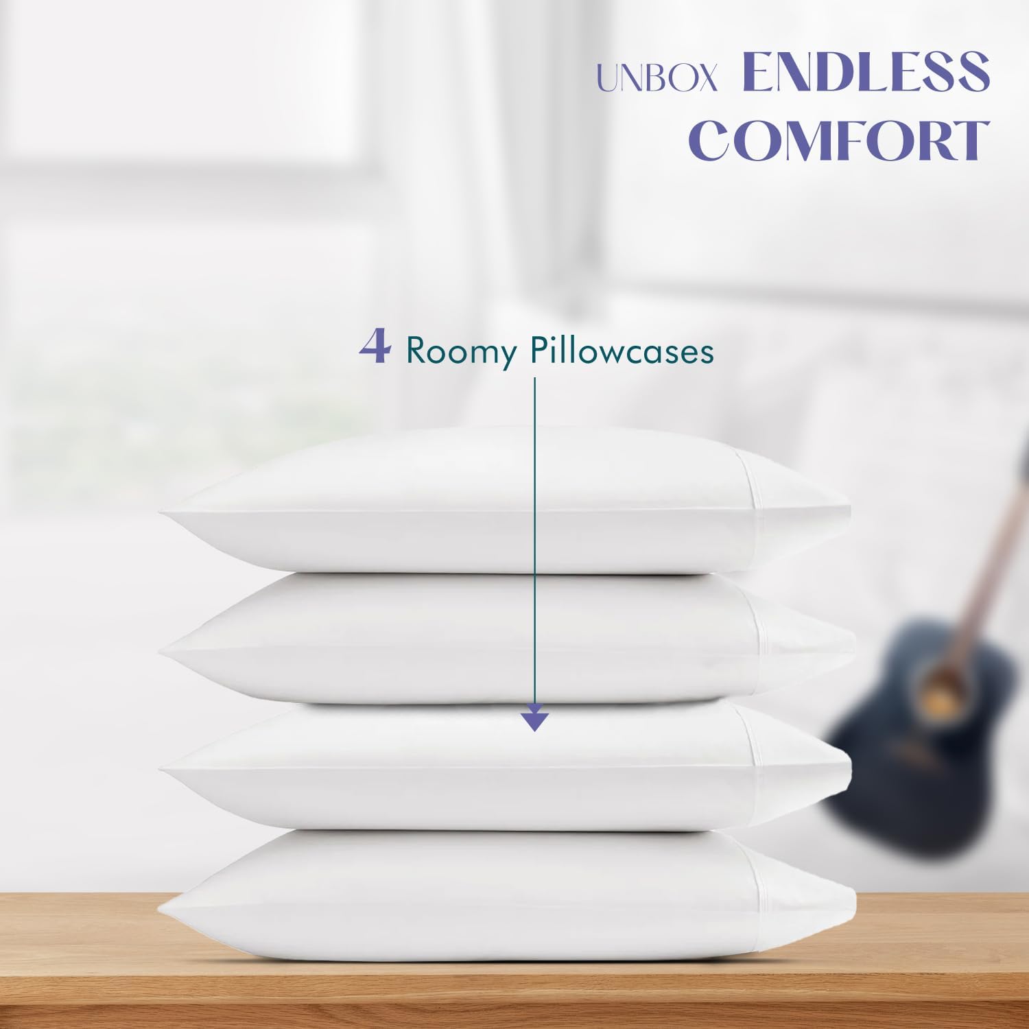 XOOX Linen 100% Egyptian Cotton Queen Pillow Cases Set of 4 - Luxury 1500 High Thread Count White Cotton Pillowcases Standard/Queen Size, Silky Soft, Cooling, Breathable Hotel Quality Pillow Cover