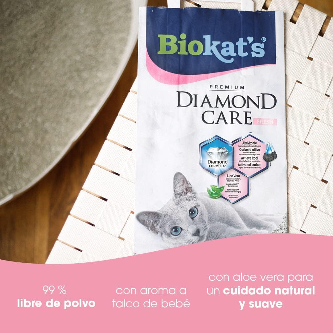 Biokat's Diamond Care Fresh, con fragancia - Arena fina con carbón activo y aloe vera 1 saco (1 x 10 l)