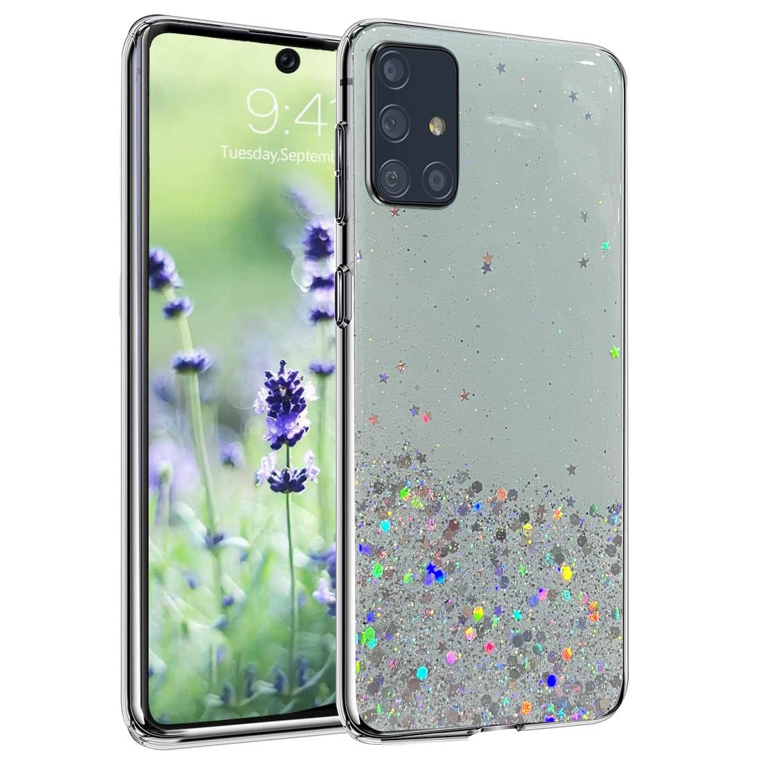Vonzee® Glitter Case Compatible with Samsung Galaxy A71, Non-Moving Glitter Stars Cover Soft TPU + Hard PC Bumper Bling Cover for Women Girls Protective Shockproof Phone Case (Black) (B092QZ777C) Amazon Price History, Amazon Price Tracker