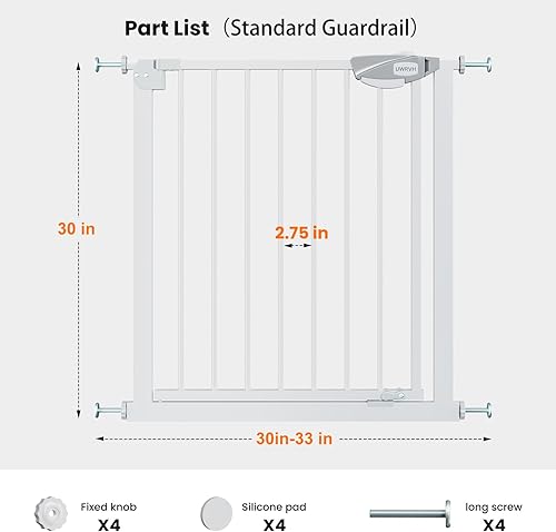 Miniatura 3 de Puerta de bebé de cierre automático para escaleras y puertas, puerta de seguridad de acero ajustable con doble cerradura, se adapta a 29-33 pulgadas