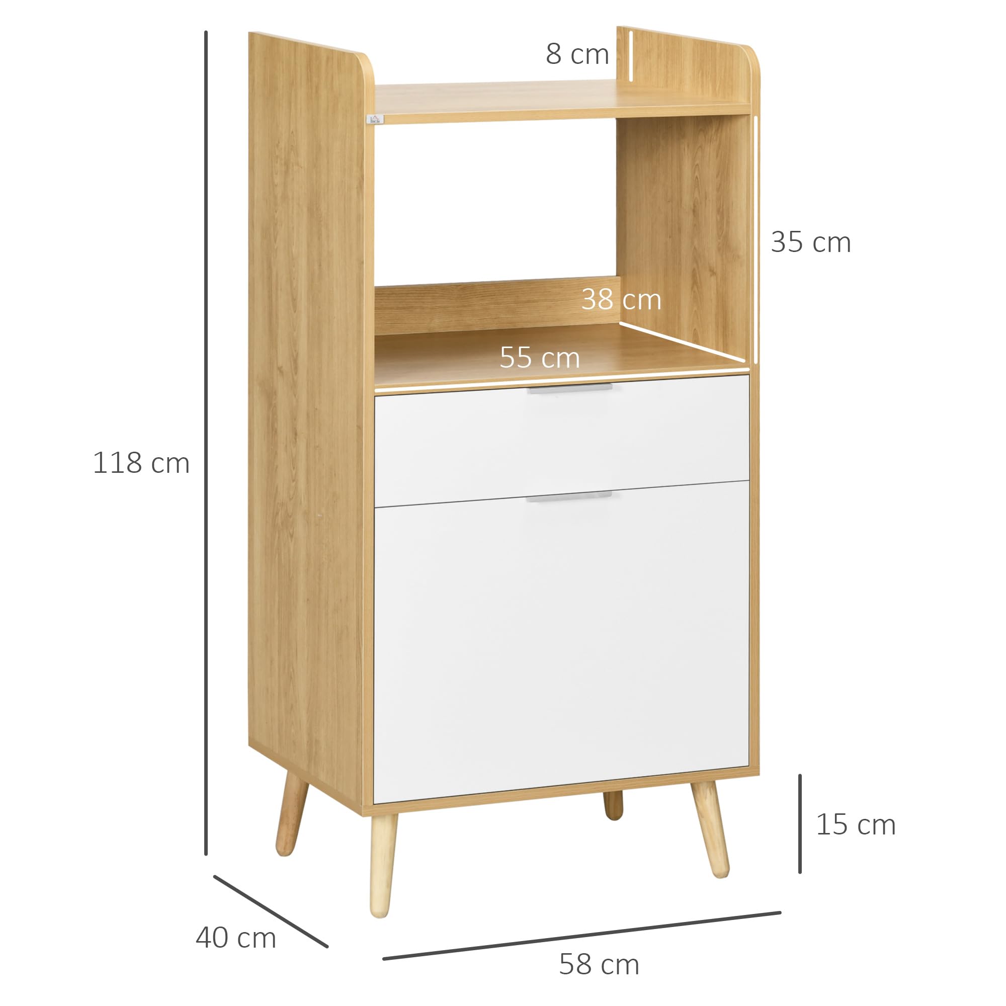 Armadietto Per Microonde Con Ruote - Mobile Cucina Bianco E Cemento, Cassetto E Ante, 92x59x40 Cm