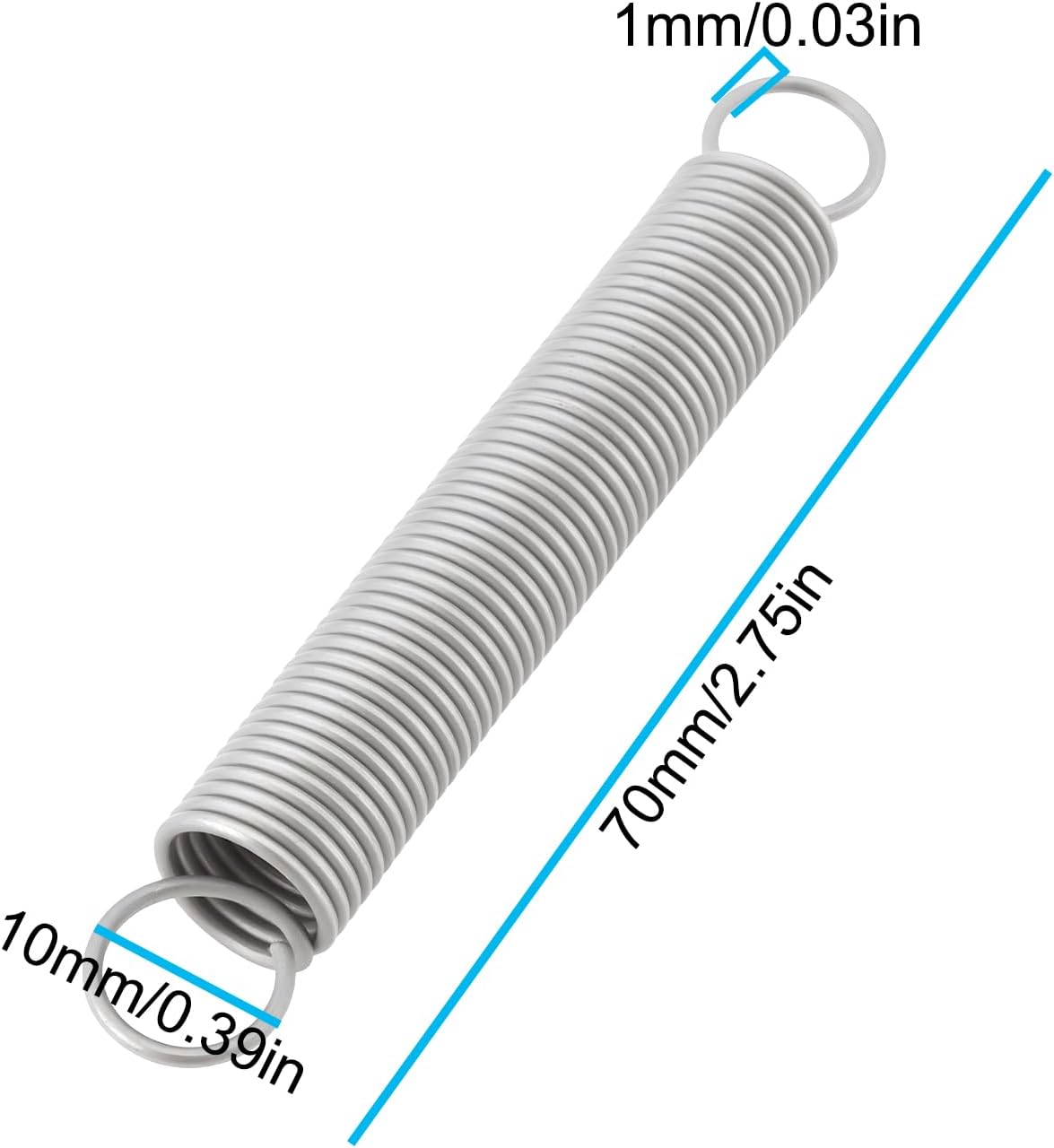 6Pcs Double Hook Stainless Steel Extension Spring, 1mm Wire, 10mm OD, 70mm Length