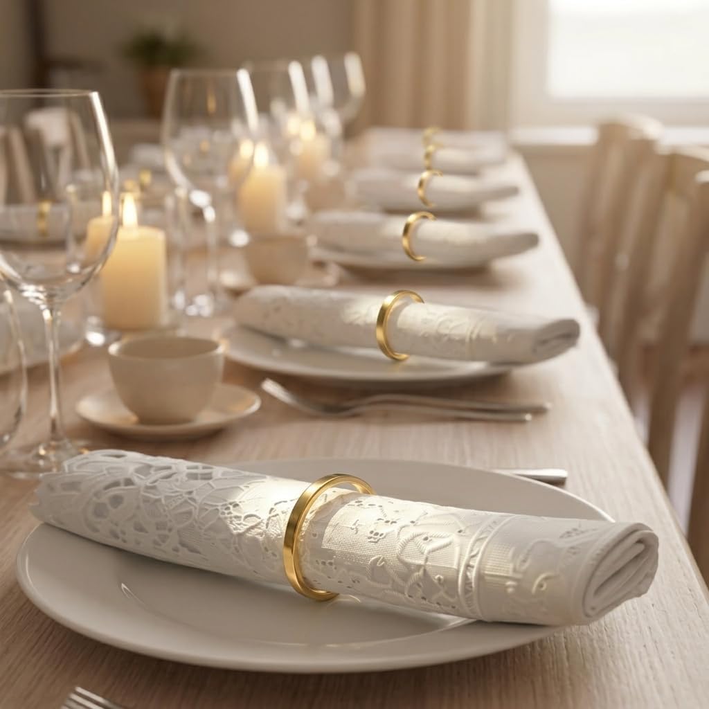 200 Pcs Gold Napkin Rings Bulk Delicate Napkin Holder for Dining Wedding Party Banquet Table Decroration Christmas and Daily Use - Classic Round