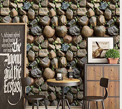 Papier peint brique à décoller et coller marron aspect pierre rustique 3 m