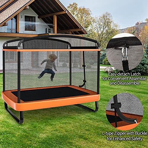 Giantex 6 Ft Kids Trampoline with Swing, Max Load 220lbs, Indoor Small Trampoline for 2 Kids, with Safety Enclosure Net, Built-in Zipper, ASTM Approved Toddler Rectangle Trampoline for 3-8 Year Old 4 61F0G+Dnn2S. AC