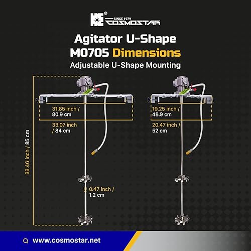 Miniatura 6 de COSMOSTAR - Mezclador de pintura con agitador neumático ajustable de 18 HP de 55 galones  Mezclador de soporte neumático soporte de máquina