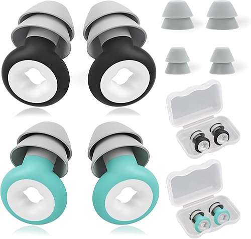 Dexspoeny - 4 tapones para los oídos, de silicona con cancelación de ruido para dormir, reutilizables, dispositivos de protección auditiva para
