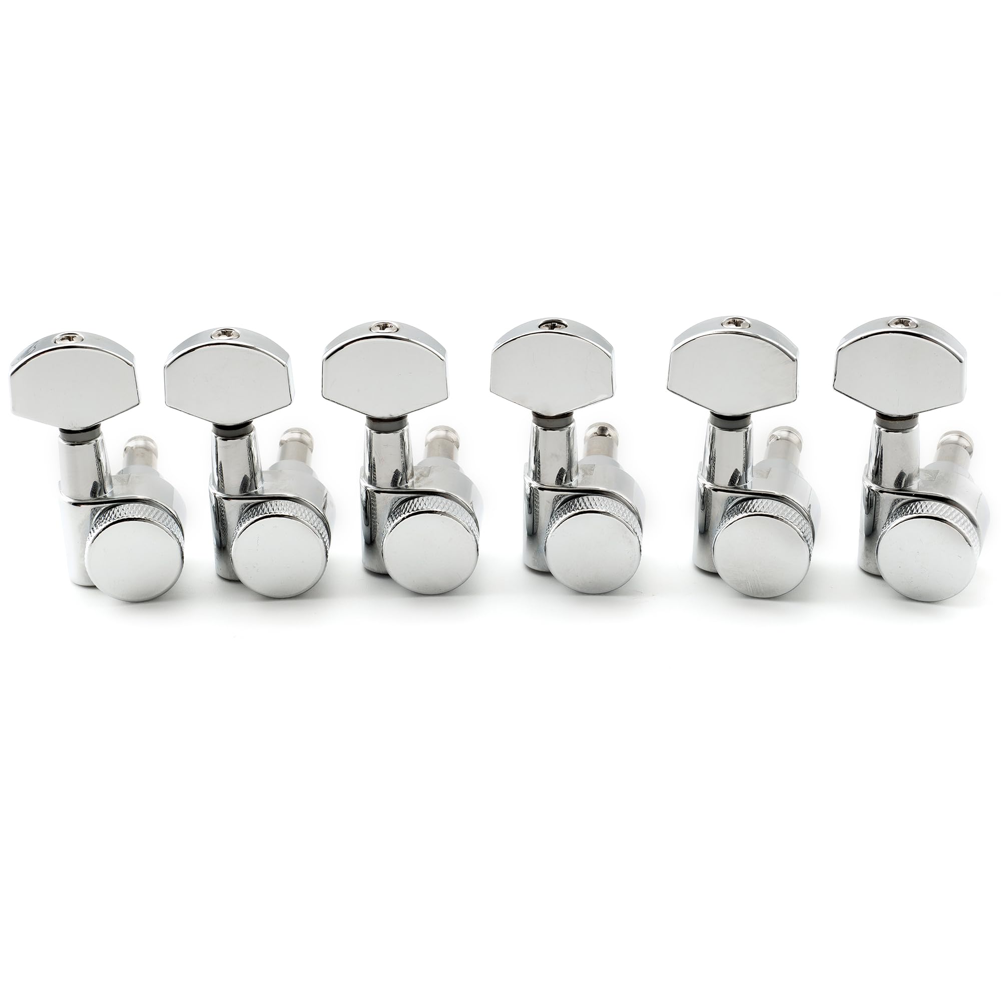 Musiclily Pro 6 en línea 2-Pin Clavijas de Afinación Bloqueo de Guitarra Clavijeros Bloqueantes para Guitarra Eléctrica tipo SQ Strat Tele, Cromado | Ratio, clavijas de afinación de cabezales de máquina, con botón hexagonal, para guitarra eléctrica SQ Str