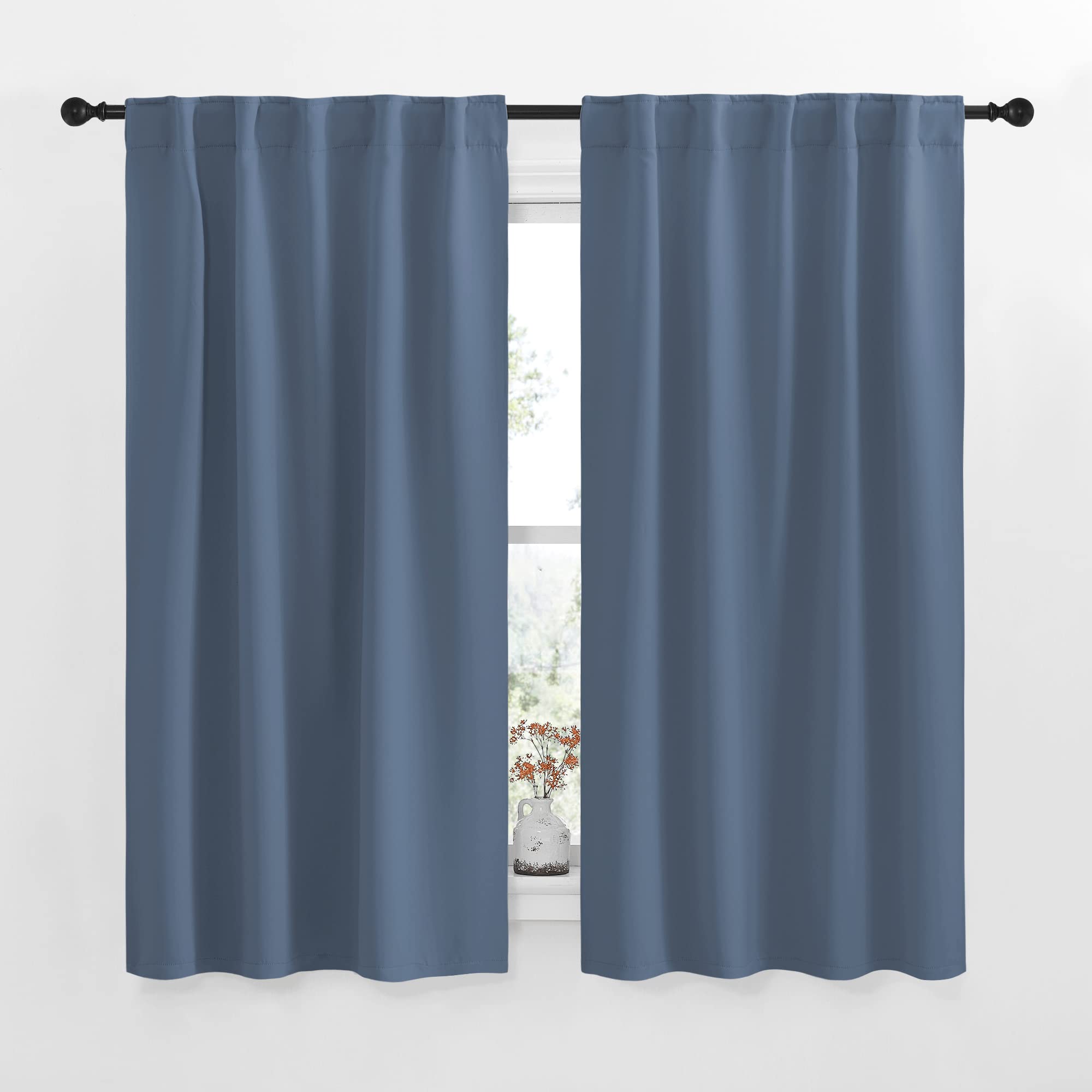 NICETOWN Blackout Curtains Window Panel Drapes - (Stone Blue Color) W42 x L63, 2 Panels, Home Decoration Light Blocking Thermal Insulated Blackout Rod Pocket &amp; Back Loop Draperies for Living Room