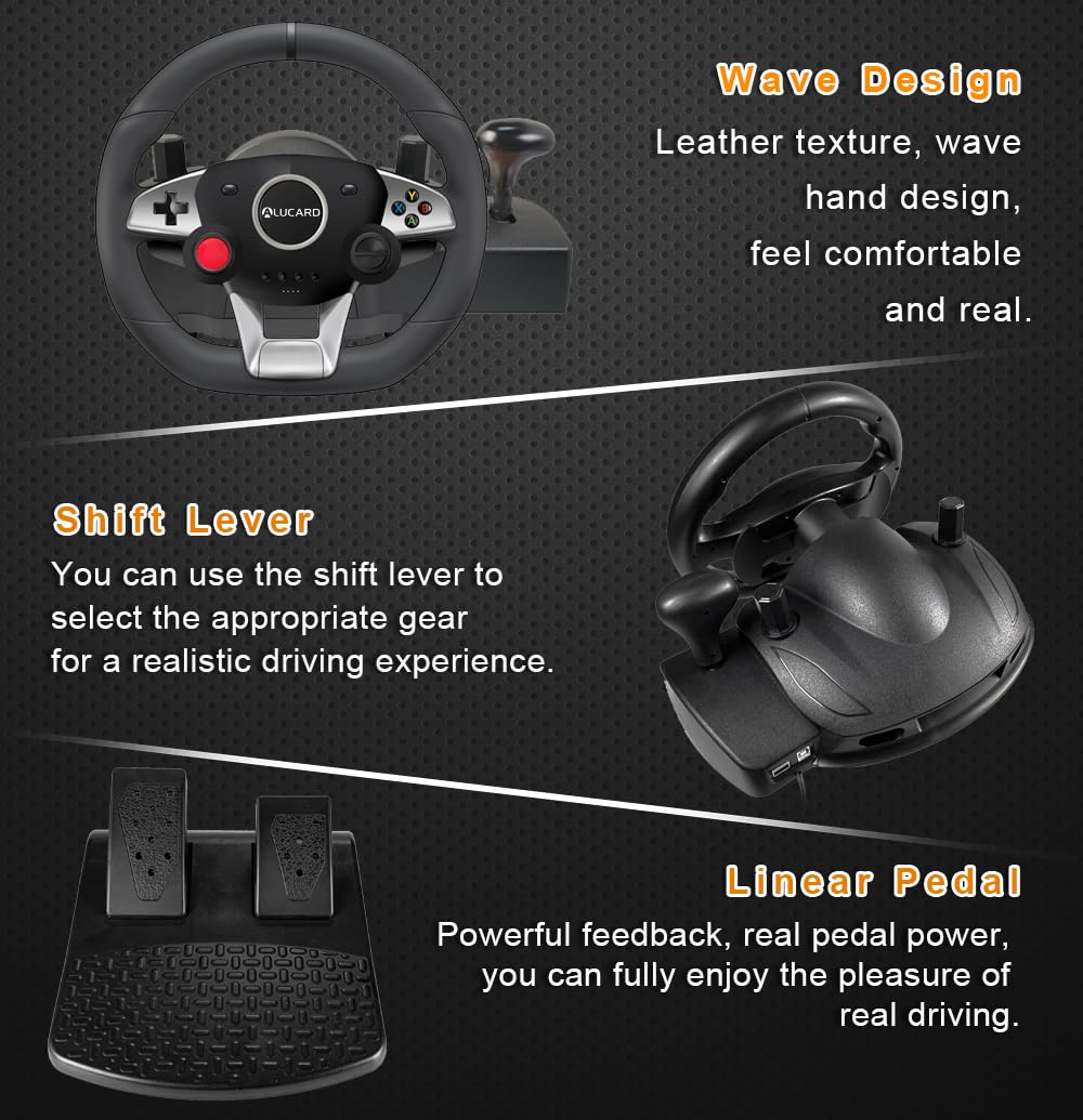DuLingKer Volante PC con Pedali 270° per PC/PS4/Switch/PS3/Xbox One/Xbox 360/Android TV, Vibrazione Feedback