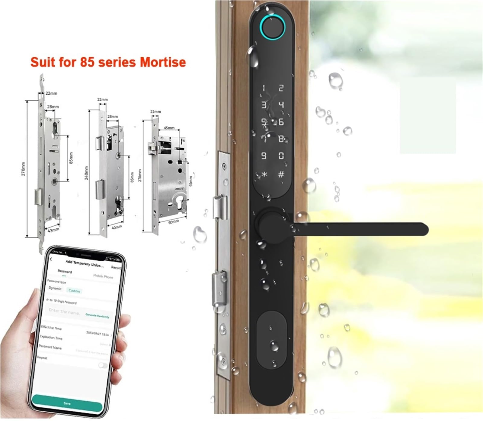 Cerradura Electronica, Cerradura de muesca inteligente sin llave for exteriores, resistente a la intemperie, de doble cara, con teclado Digital Bluetooth, cerradura de puerta de aluminio con huella da