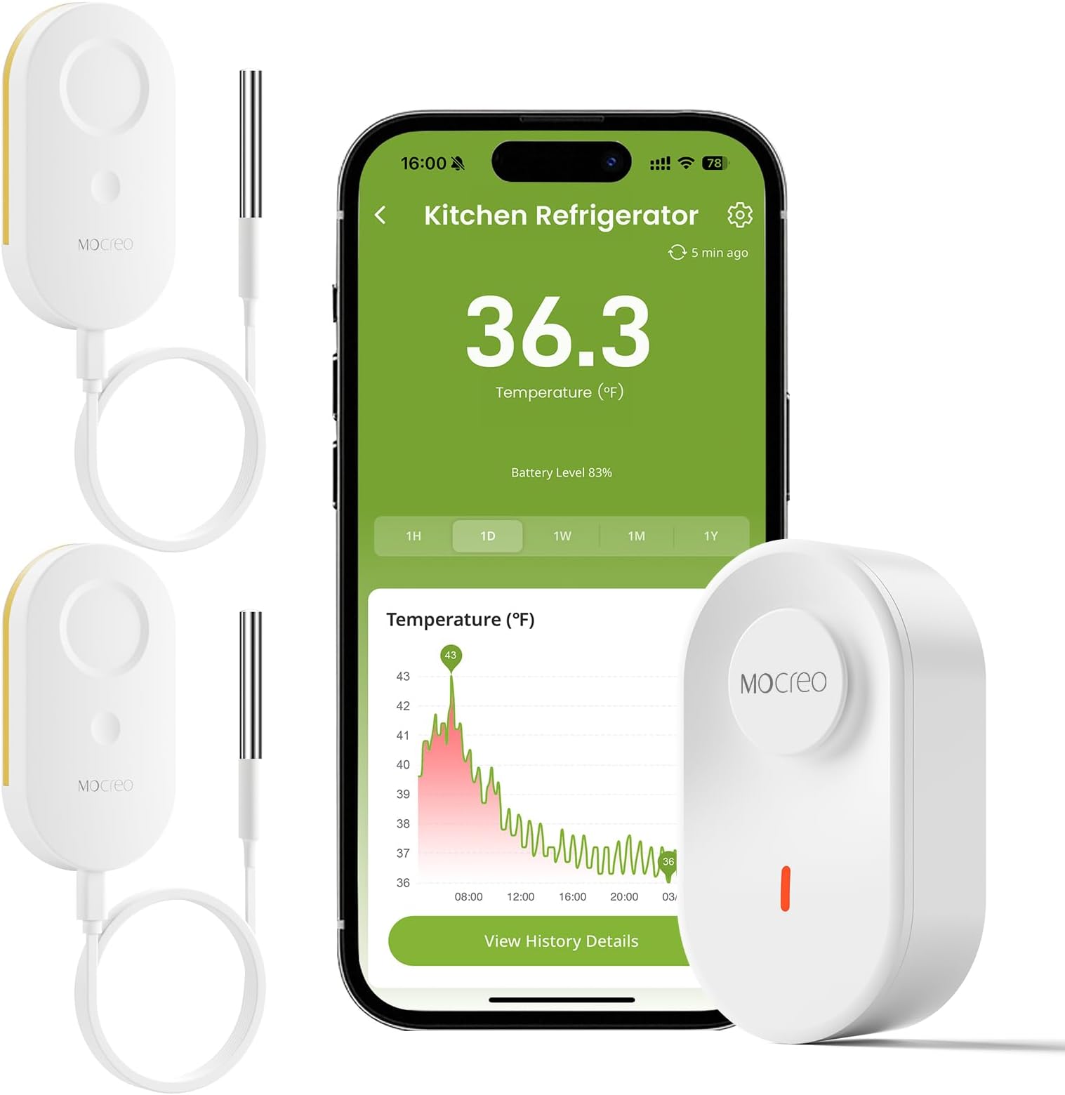 WiFi Thermometer Freezer Alarm, Email Alert, App Notification, Data Record Export, No Subscription Fee, 2 Remote Wireless Temperature Sensors for Refrigerator, Freezer, Hot Tub