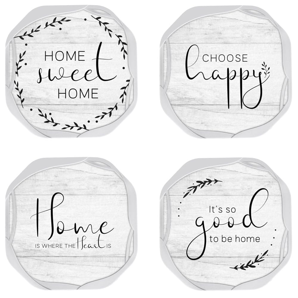 UMIRRO Rustic Farmhouse Coasters for Drinks Absorbent, Unique Tabletop Protection Cup Mat for Wooden Table, Non-Slip, Unbreakable, Easy to Clean, Housewarming Gifts for New House/Home, 4", 4 Pack