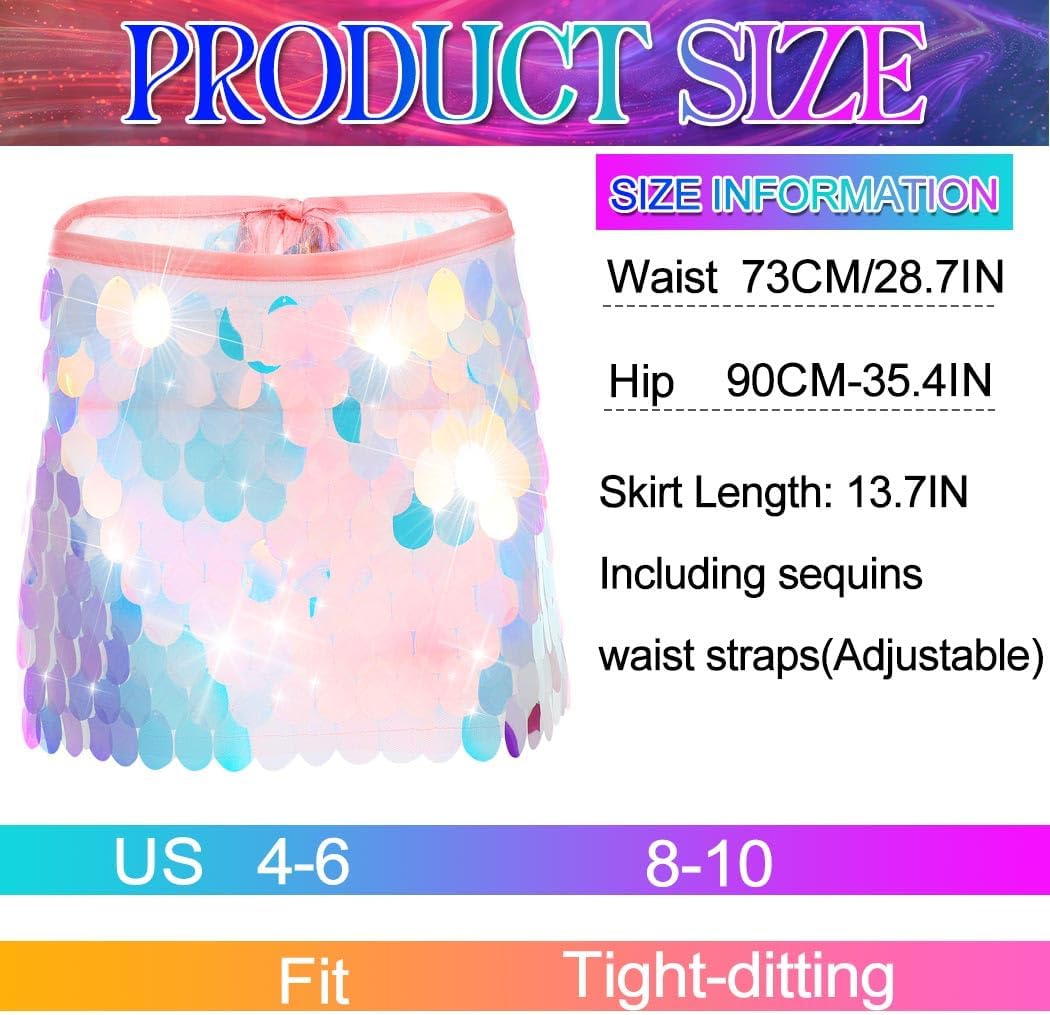 Nicute Big Sequin Skirt Sparkly Mermaid Sequin Skirt Belly Dance Skirt Rave Costume for Women