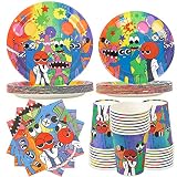 96pcs Rainbow Birthday Party Supplies Video Game Decoration Plates Napkins Cups Cartoon Theme Blue T