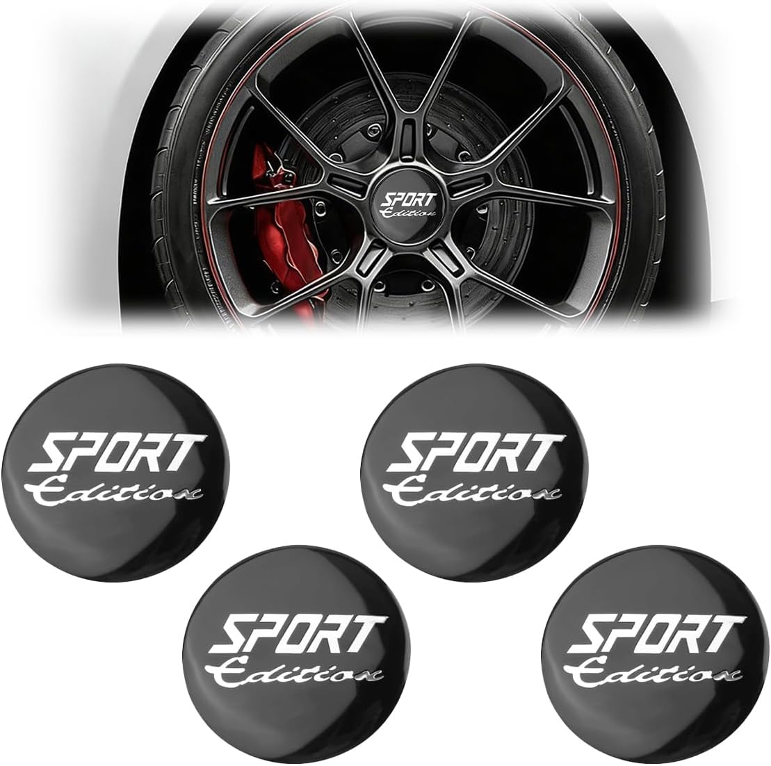 4 Pcs Wheel Centre Cap Stickers suitable for Honda Civic 2021-2025, Sport Hub Cap Decals 2.22in 56mm Black Rim Center Badges Tuning