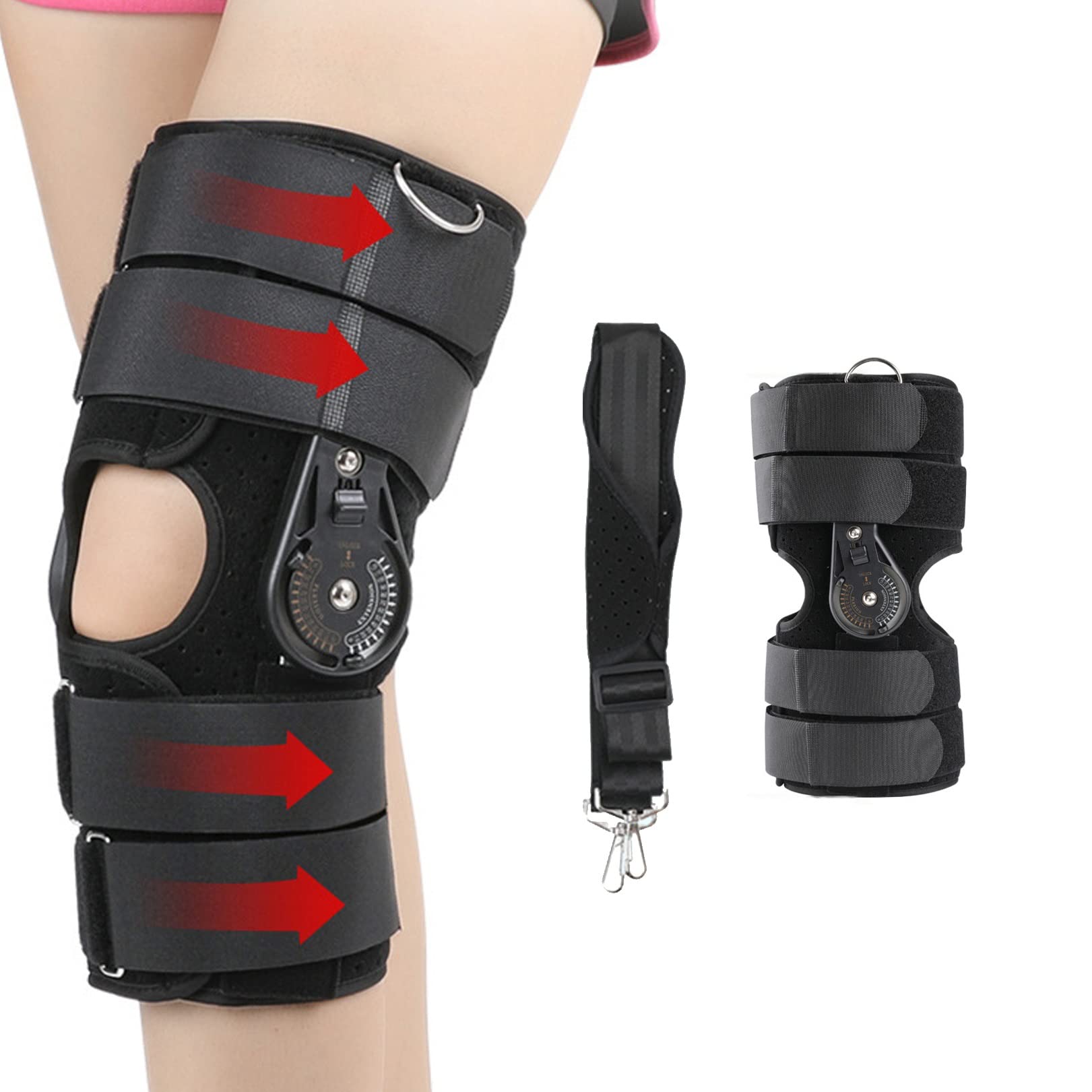 Rodillera Médica Ajustable Órtesis Postoperatoria Soporte Articulación Rodilla Ligamento Lesión Deportiva Férula Ortopédica con 4 Correas for Después de la Cirugía (Color : Black, Size : L)