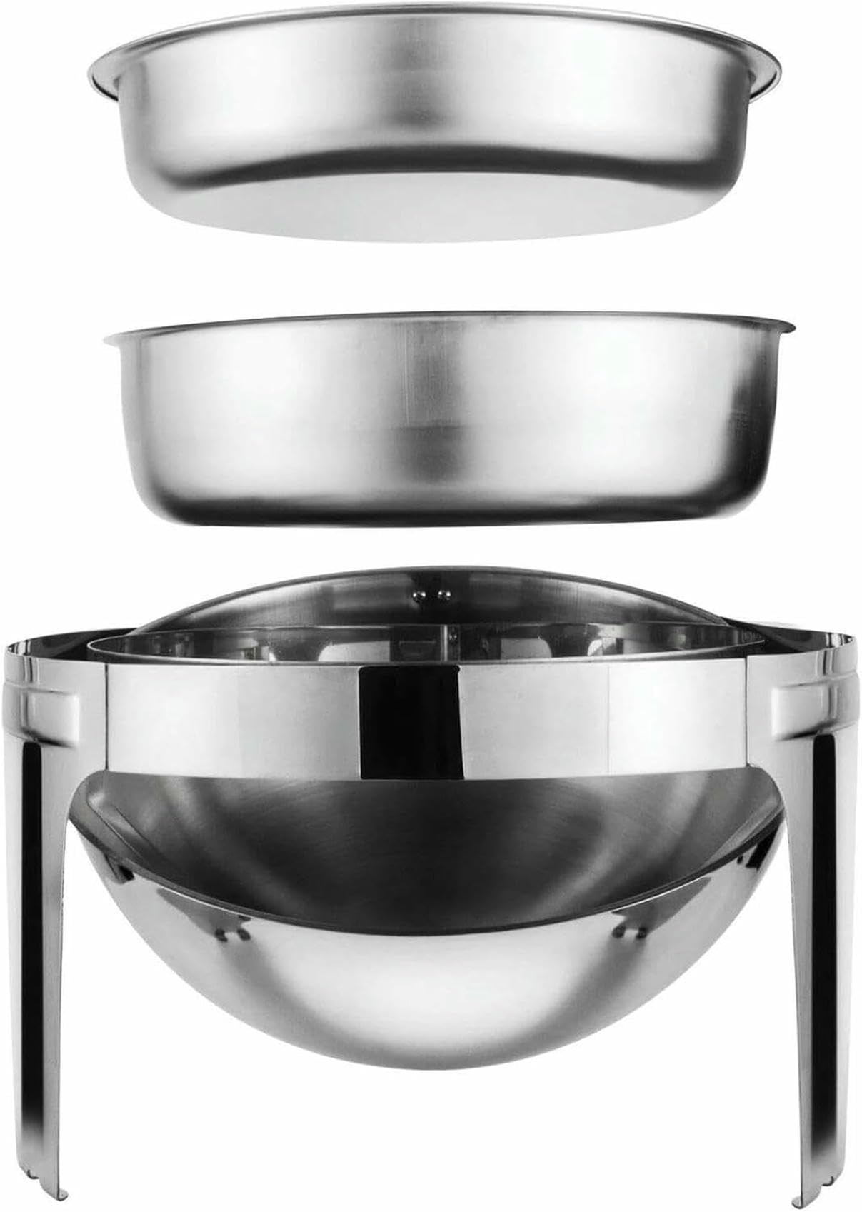 Chafing Dish in Acciaio Inossidabile da 6,8 l con Coperchio a Rullo, scaldavivande Rotondo con teglia per Cibo, teglia per Acqua, Supporto per combustibile per Mantenere Il Cibo Caldo~/
