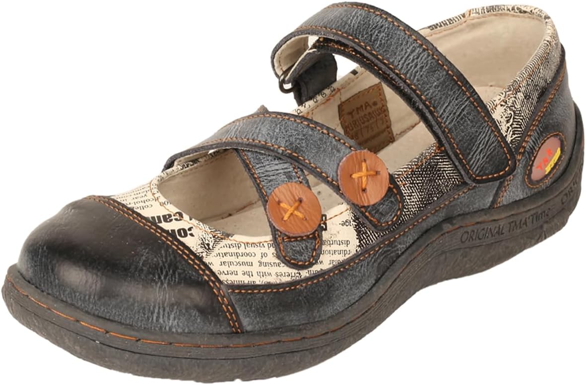 TMA EYES Women's Shoes Wide Fit Comfortable Leather Slip-On Strap Non-Slip Walking Shoes