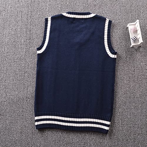 Image of Men Women Knitted Cotton V-Neck Vest JK Uniform Pullover Sleeveless Sweater School Cardigan