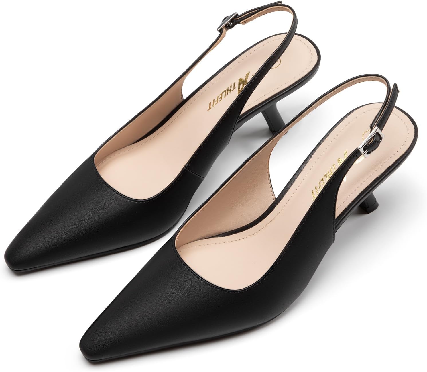 Athlefit Women's Low Kitten Heels Closed Pointed Toe Slingback Dress Pumps Shoes for Wedding Work Office - Image 6