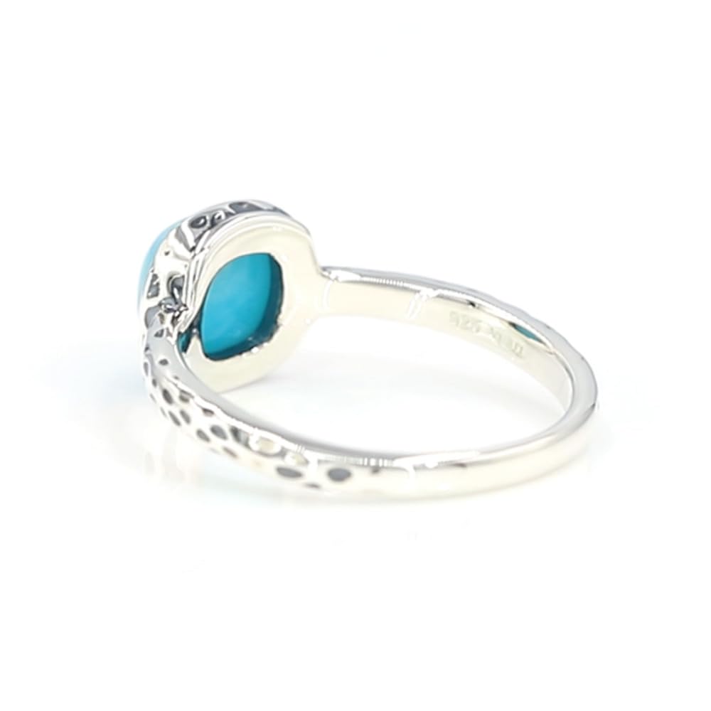 Cavill Amazonit Ring Silber 925er Sterling mit 1,4 ct antikem Kissen-Cabochon aus Brasilien, modernes Design mit schmalen gelochten Bändern, hellblau, poliert, Größe 16-20